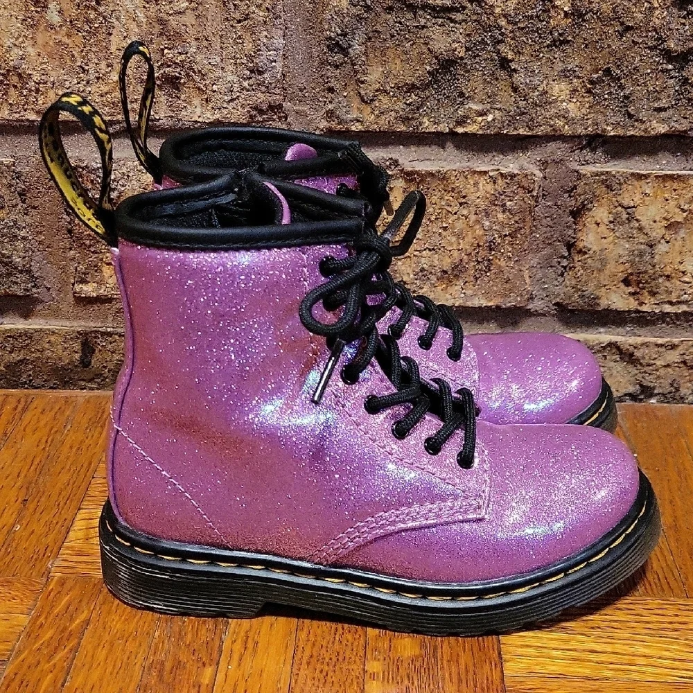 Dr. Martens Purple Lace Up Boots Youth US 10 Sparkle Combat
